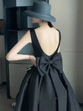 Elegant Black Celebrity Party Dress Back Open Evening Dresses with Bow