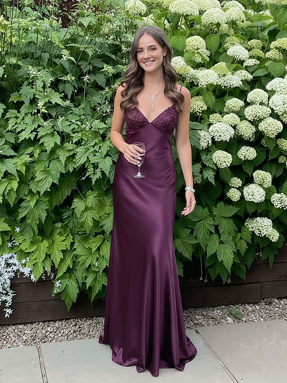 Modest Purple Mermaid Formal Dresses Straps Open Back Party Event Dress