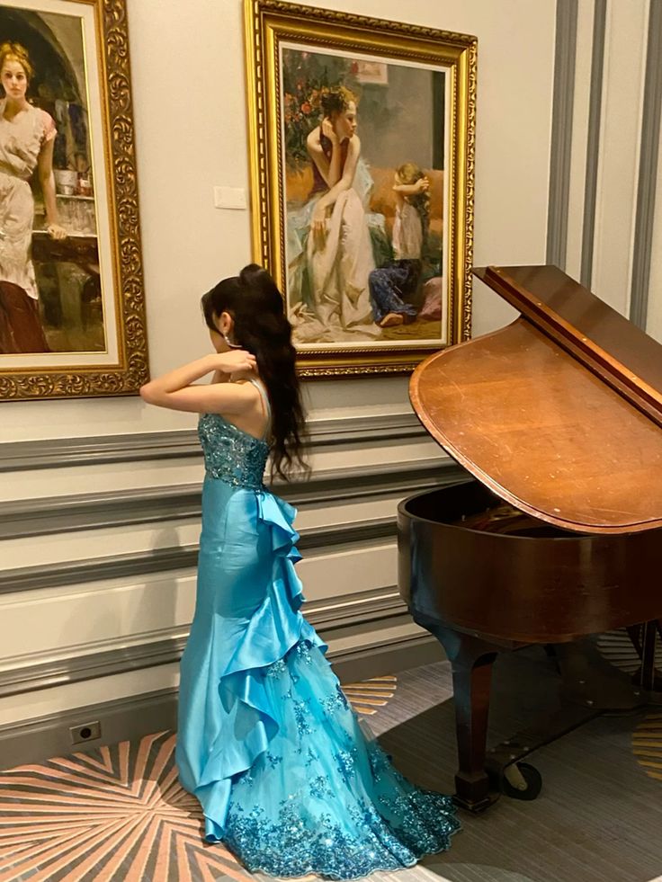 Unique Mermaid Peacock Blue Satin Party Dress Long Wedding Guest Outfit
