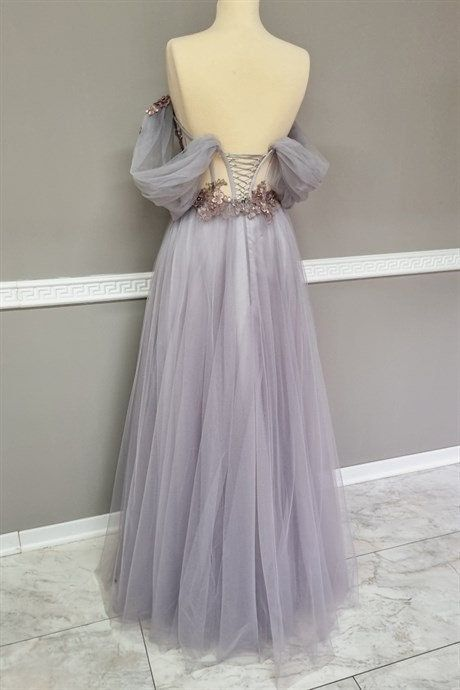 Stunning Off The Shoulder Intricate 3D Foral Appliques Long Prom Dress Fairy Evening Dresses