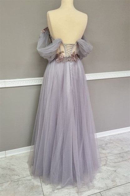 Stunning Off The Shoulder Intricate 3D Foral Appliques Long Prom Dress Fairy Evening Dresses