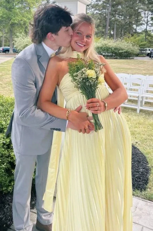 Strapless Pleated Satin Maxi Prom Dress  A-Line Evening Gown with Scarf