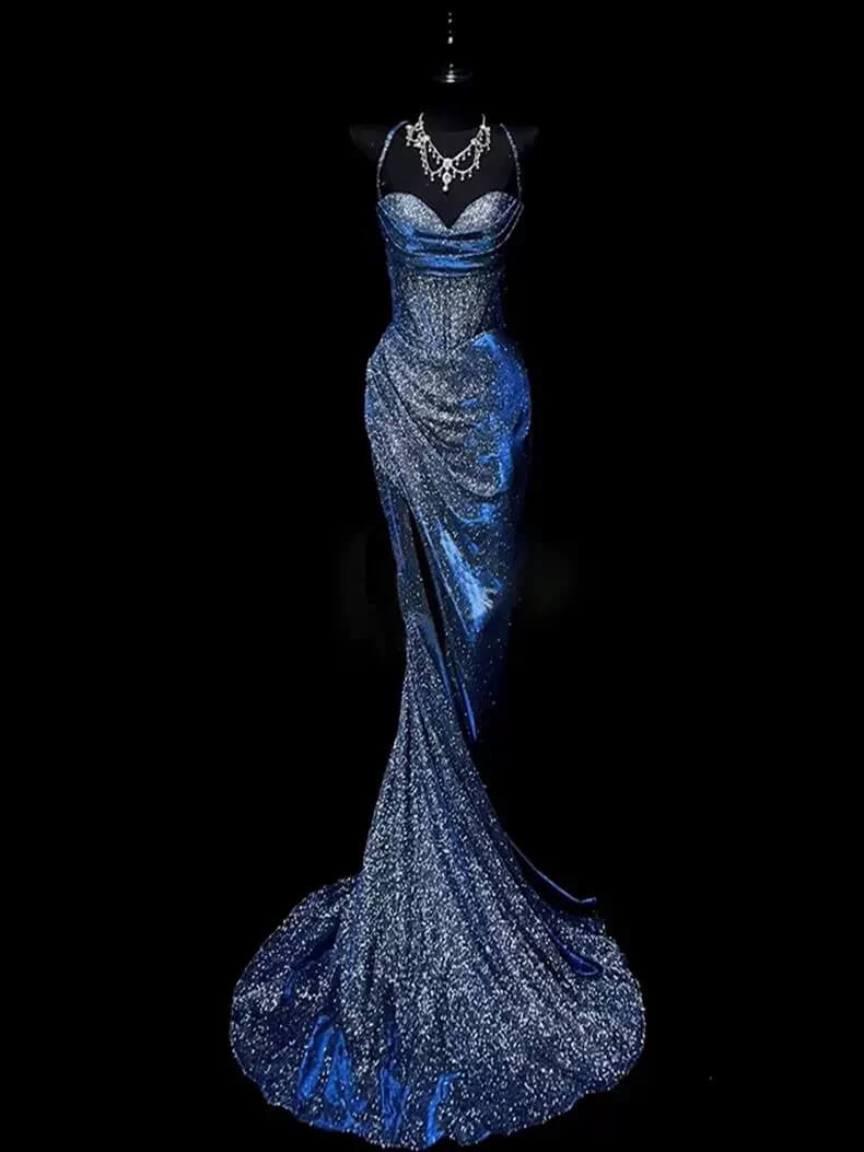 Classy Leg Split Prom Dresses Straps Mermaid Long Evening Party Gowns