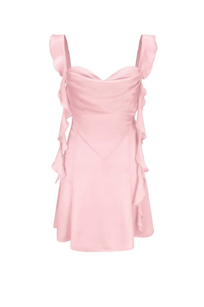 Cute Square Neck Pink Short Hoco Dress Open Back
