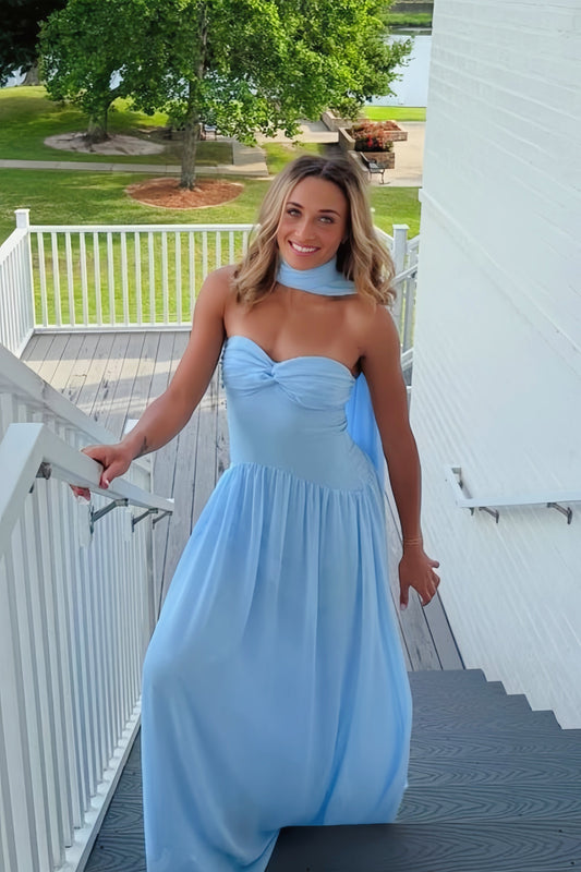 Pink Sweetheart Twist A-line Long Dress Formal Outfit