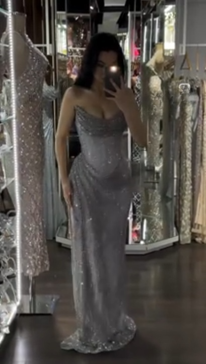 Glitter Strapless Sheath Long Prom Dresses Tight Evening Dress Ruched Formal Gown