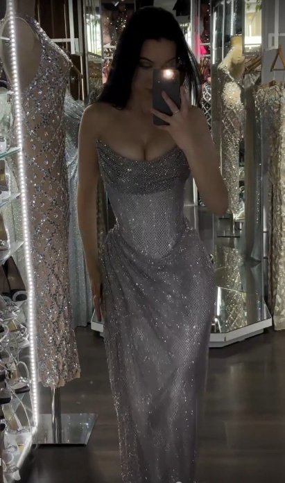 Glitter Strapless Sheath Long Prom Dresses Tight Evening Dress Ruched Formal Gown