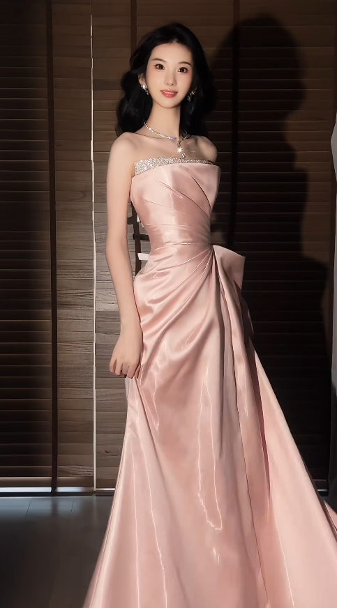 Strapless Sheath Long Prom Dresses Pink Formal Evening Gowns Sleeveless Party Dress