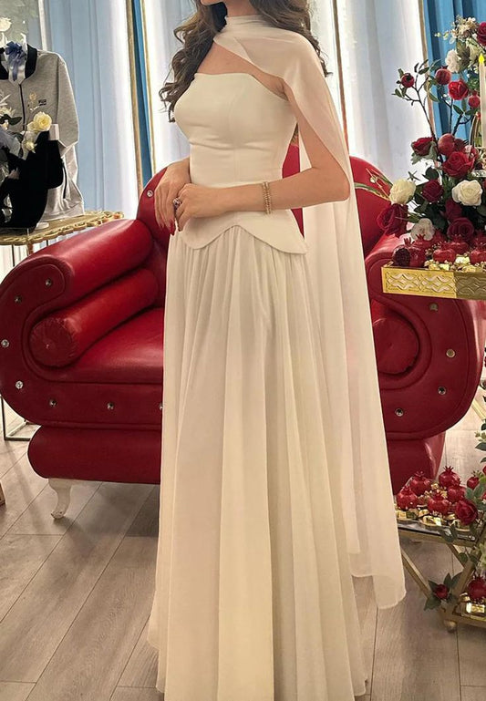 Elegant Strapless Sheath Evening Dresses with Shawl Formal Gown Long