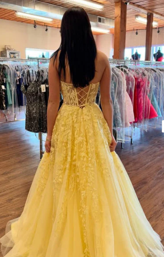 Sweetheart A-line Yellow Long Prom Dresses Floor Length Birthday Dress
