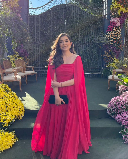 Elegant Sheath Red Mother of the Bride Dresses Chiffon Long Sleeve Formal Dress