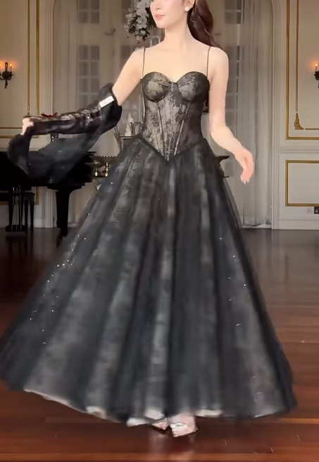 Elegant A-Line Black Long Prom Dresses Lace Birthday Dress with Jacket