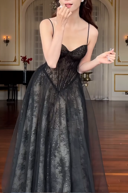 Elegant A-Line Black Long Prom Dresses Lace Birthday Dress with Jacket