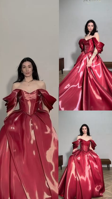 Liquid Satin Ball Gown Long Birthday Party Dress Puffed Sleeves Wedding Guest Dresses