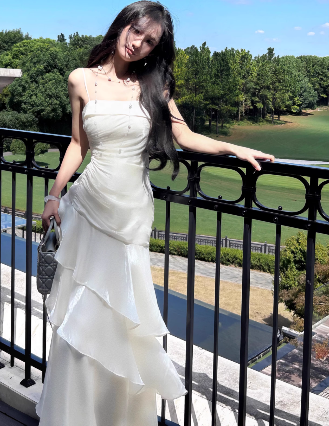 Fairytale Prom Dresses Tiered Ruffles Maxi Dress Spaghetti Straps Layered Ruffle