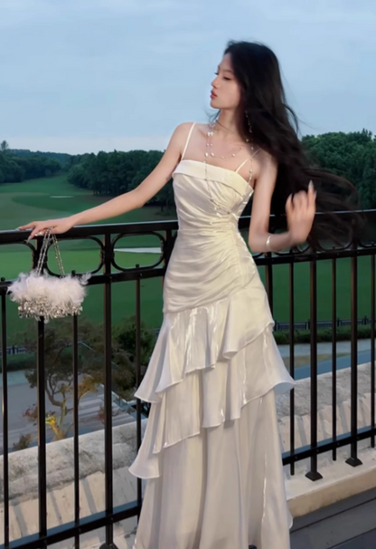 Fairytale Prom Dresses Tiered Ruffles Maxi Dress Spaghetti Straps Layered Ruffle