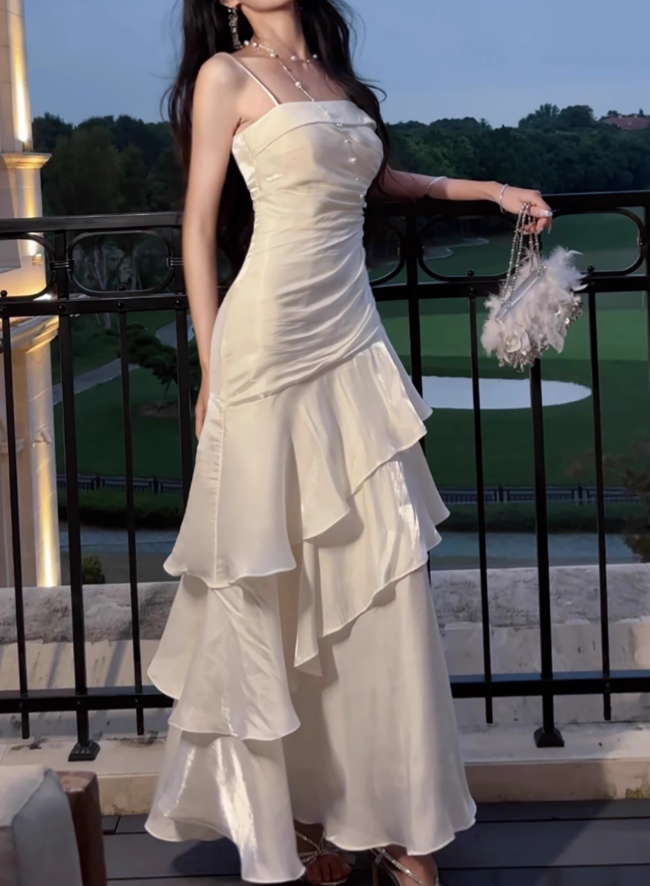 Fairytale Prom Dresses Tiered Ruffles Maxi Dress Spaghetti Straps Layered Ruffle