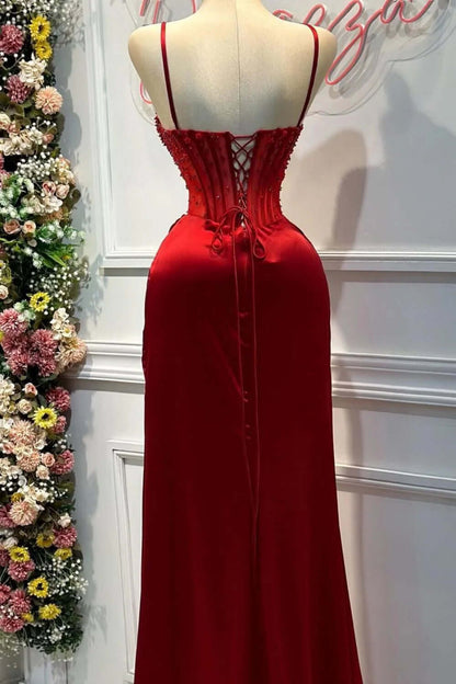 Sexy Prom Dress with Slit and Corset Ruched Bodycon Dresses Outfit Party