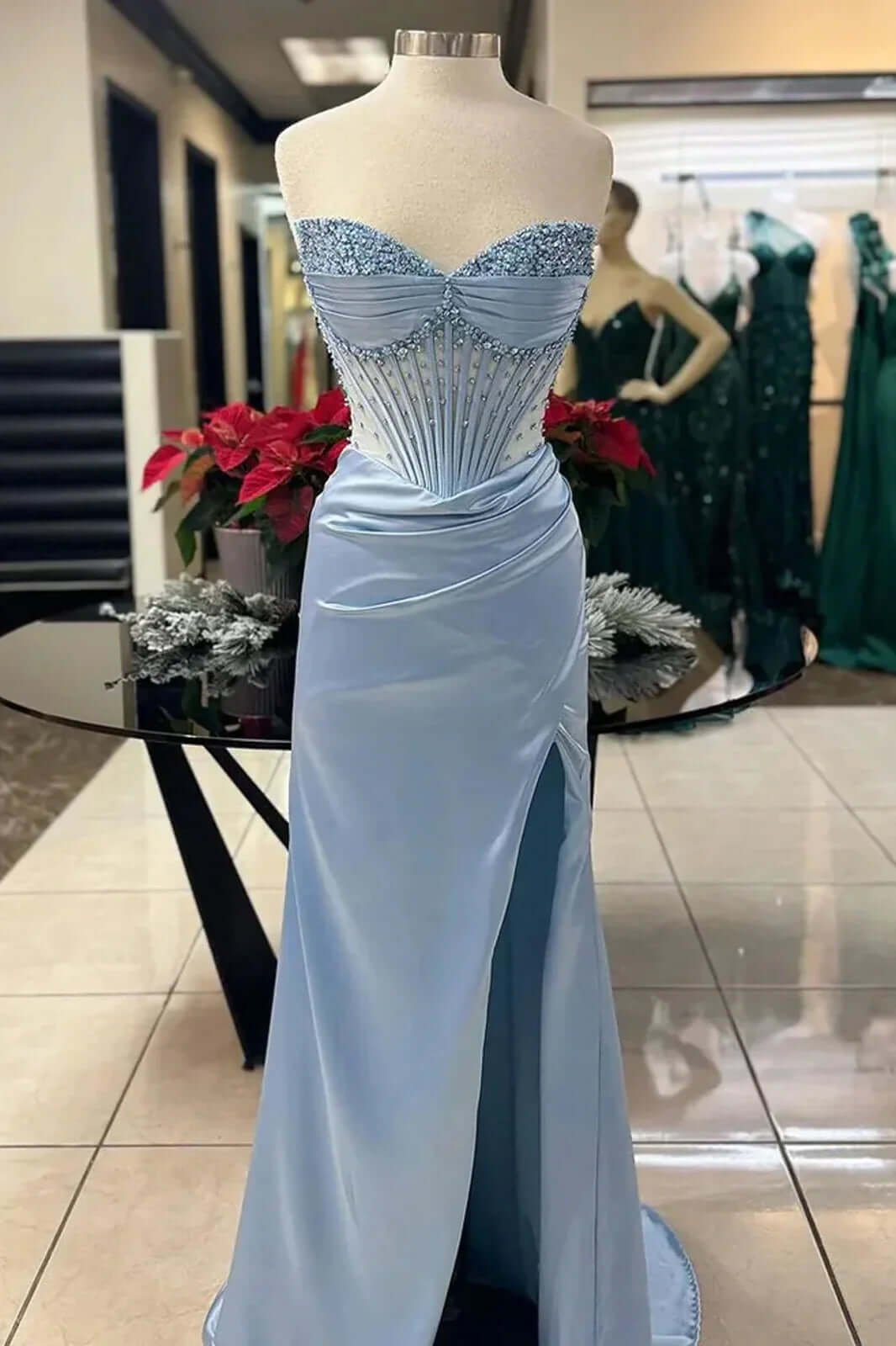 Sexy Prom Dress with Slit and Corset Ruched Bodycon Dresses Outfit Party