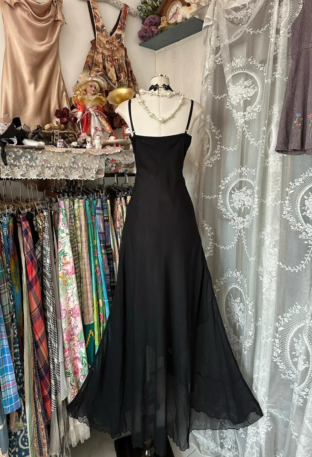 Vintage Black Chiffon Spaghetti Straps Long Prom Dresses jkprom Vintage Black Chiffon Spaghetti Straps Long Prom Dresses jkprom