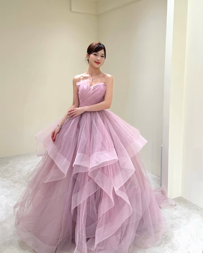 Sweetly Ball Gown Strapless Ball Dresses Ruffle Black Tulle Prom Dress