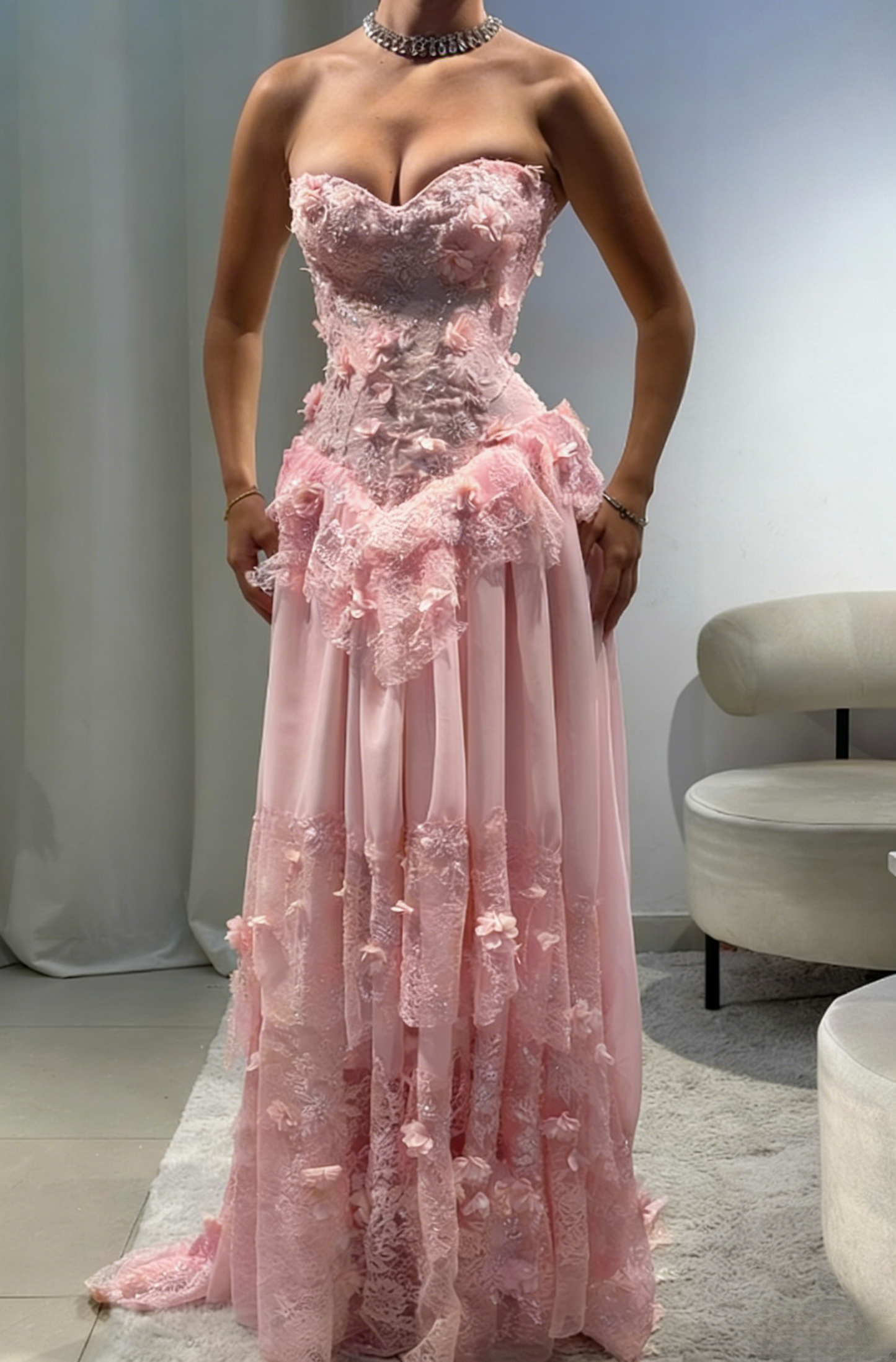 Fairy Strapless Floral Applique Long Prom Dresses Yellow Formal Evening Dresses