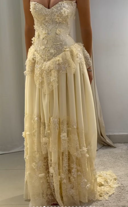 Fairy Strapless Floral Applique Long Prom Dresses Yellow Formal Evening Dresses