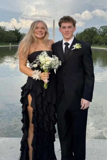 Elegant Pink Strapless Sheath Prom Dress with Cascading Ruffle