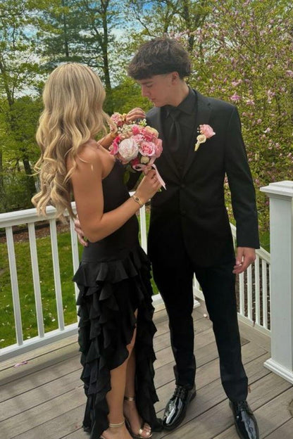 Elegant Pink Strapless Sheath Prom Dress with Cascading Ruffle