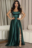 Emerald Green A Line Prom Dress Long Evening Gowns Wedding Guest