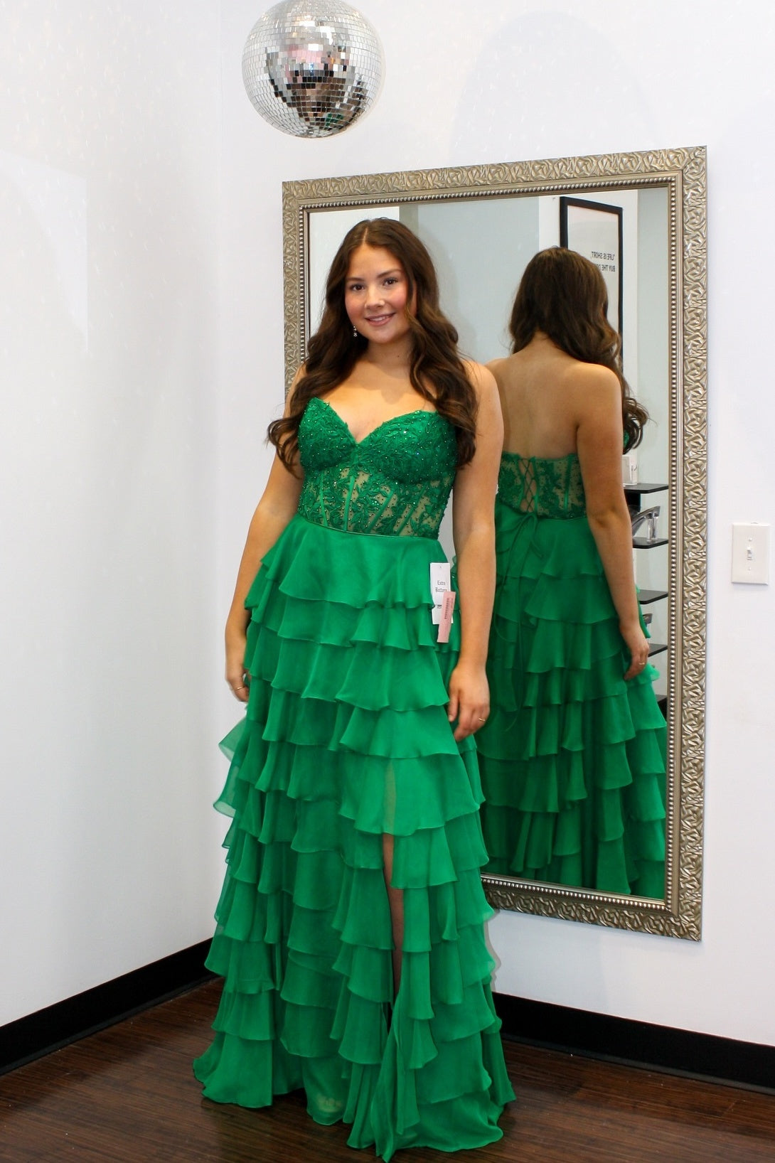 Elegant Ruffle Long Prom Dresses A Line High Slit Dress Outfit