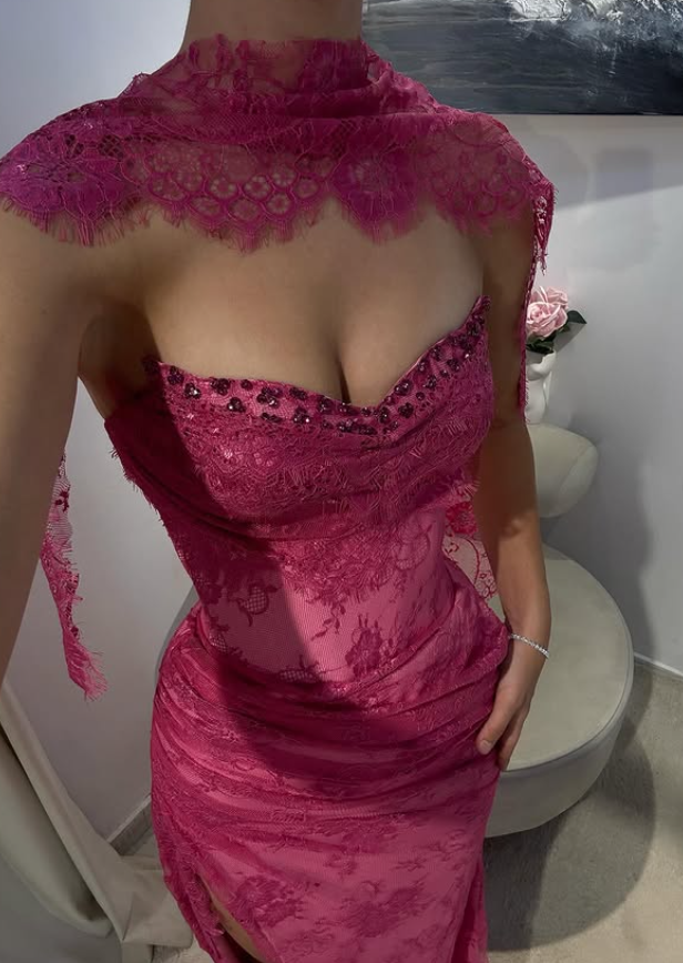 High Slit Lace Prom Dresses Mermaid Dress for Formal Occasion