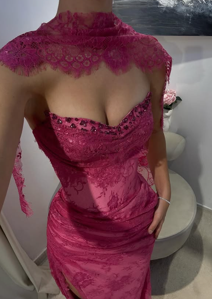 High Slit Lace Prom Dresses Mermaid Dress for Formal Occasion
