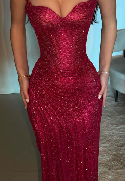 Amazing Fuchsia Sequin Prom Dress Long Mermaid Formal Gown with Split