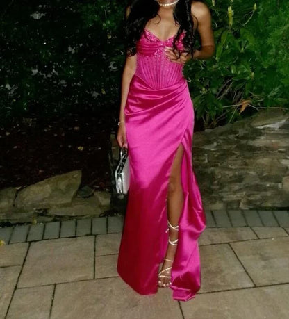 Fuchsia Sweetheart Prom Dress Mermaid Long Split Formal Gown