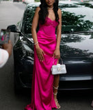 Fuchsia Sweetheart Prom Dress Mermaid Long Split Formal Gown