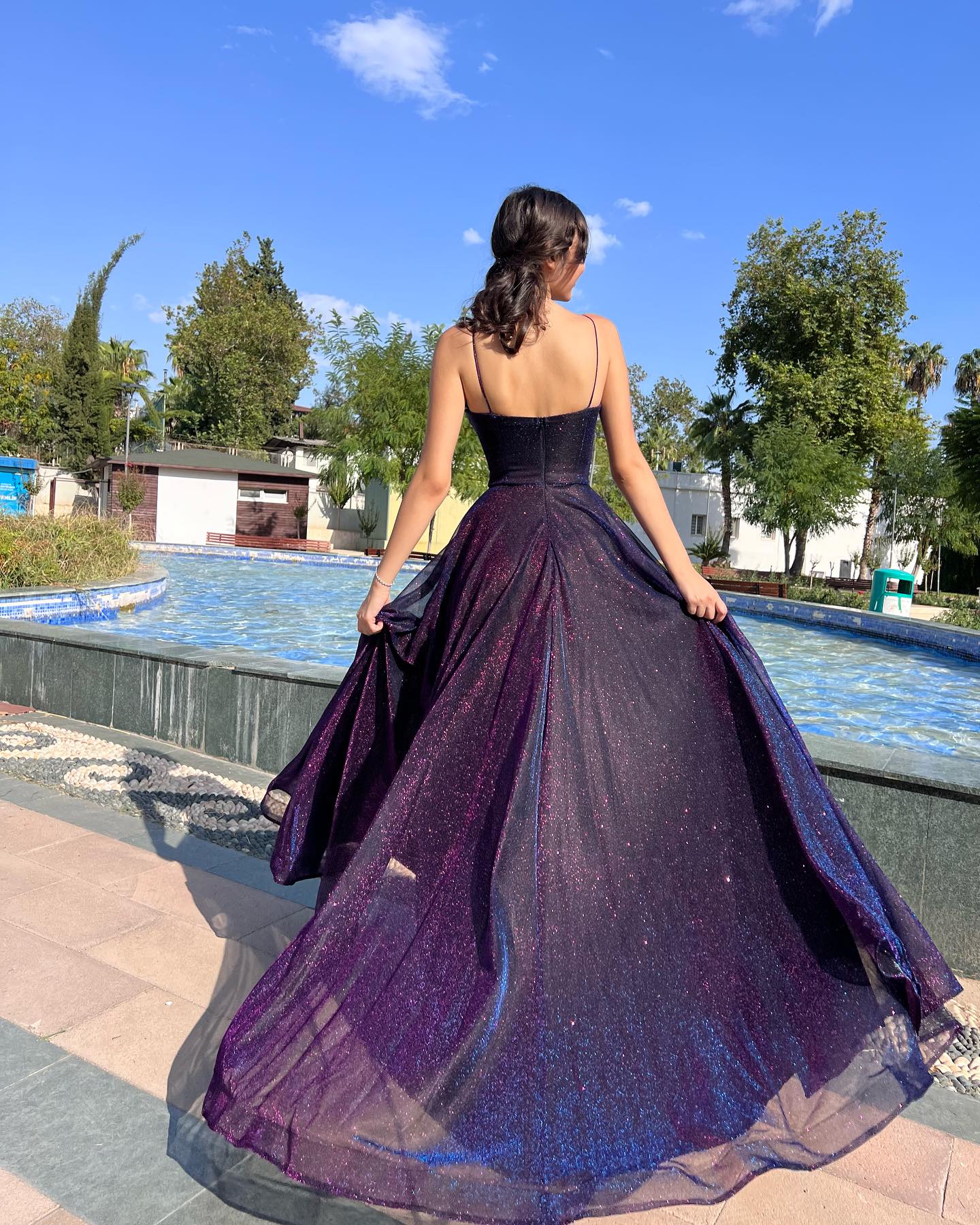 Sparkly Tulle Overlay Spaghetti Strap A Line Corset Prom Dress