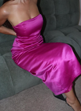 Sheath Strapless Hot Pink Satin Prom Dress Wedding Party Gown