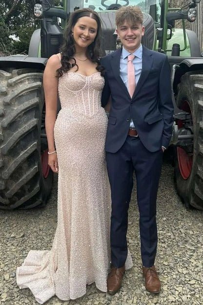 Glitter Blue Prom Formal Dress Long Mermaid Straps Holiday Dresses