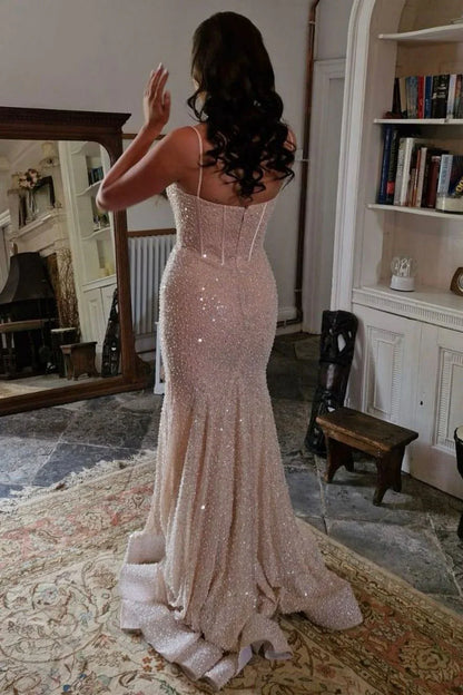 Glitter Blue Prom Formal Dress Long Mermaid Straps Holiday Dresses