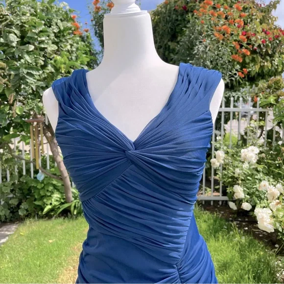 Vintage Mermaid V Neck Navy Blue Prom Outfit Floor Length Formal Dress Woman Elegant