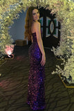 Halter Purple Fitted Prom Dresses Long Sequin