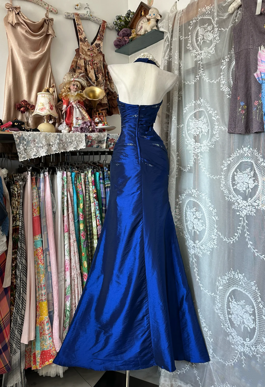 Royal Blue Mermaid Long Prom Dress Beaded Fitted Wedding Guest Dresses
