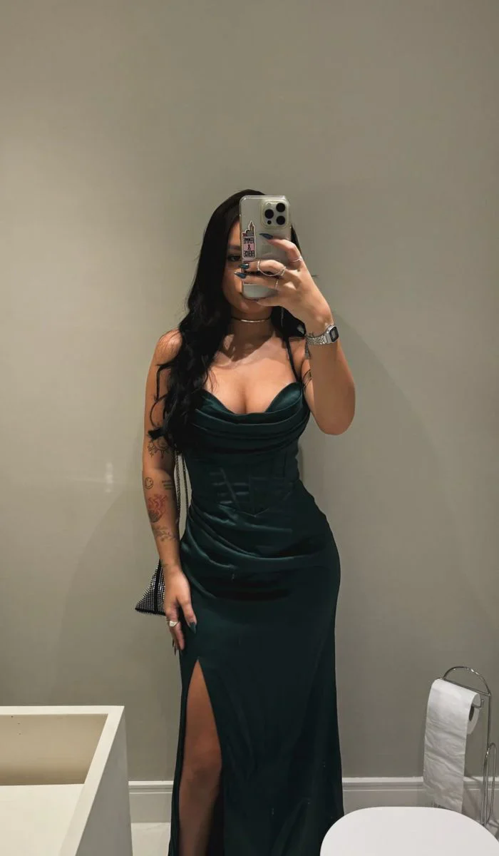Dark Green Bodycon Long Prom Dresses High Slit Vestidos Elegant Woman