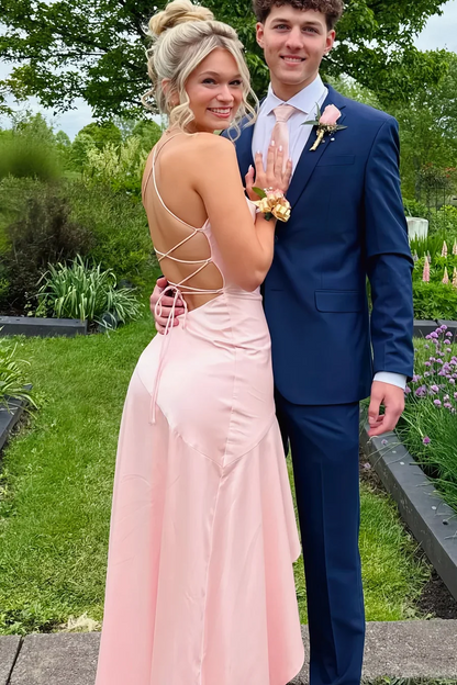 Elegant Spaghetti Straps Cowl Neck Ruffles Satin Prom Dress