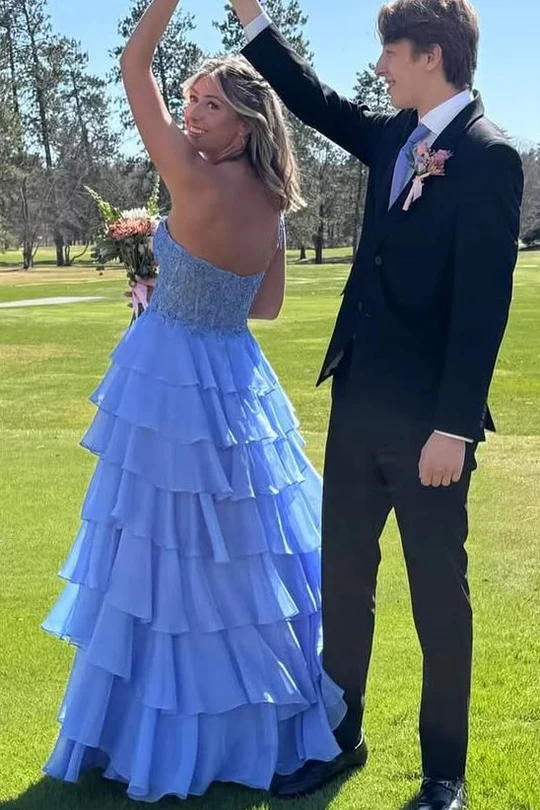 One Shoulder A-Line Layered Chiffon Prom Dresses Birthday Dress Woman