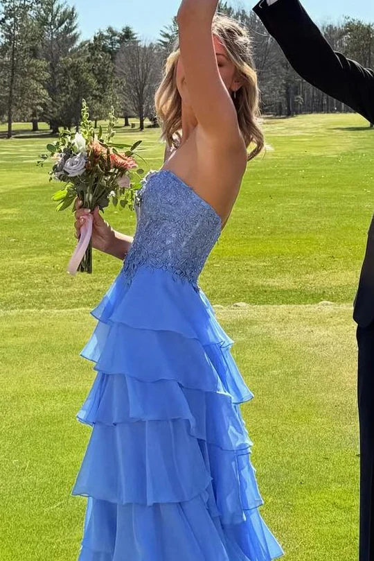 One Shoulder A-Line Layered Chiffon Prom Dresses Birthday Dress Woman