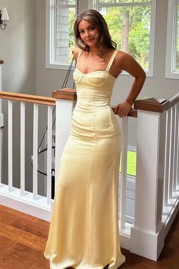 Sweetheart Mermaid Fitted Prom Dress Yellow Long Elegant Party Womens Dresses