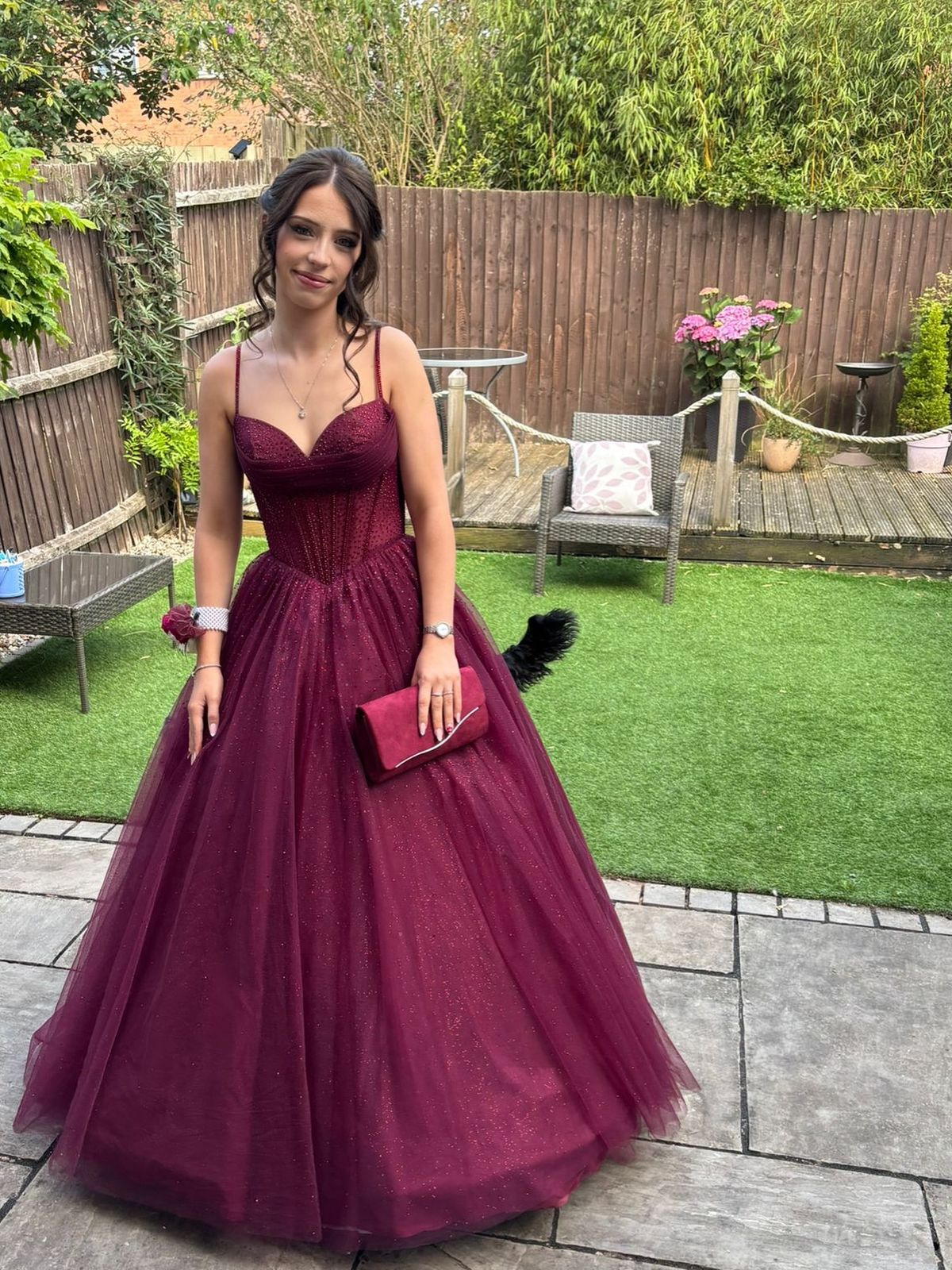 Sparkly Burgundy Tulle Prom Dress A Line Formal Dress Graduation Gown