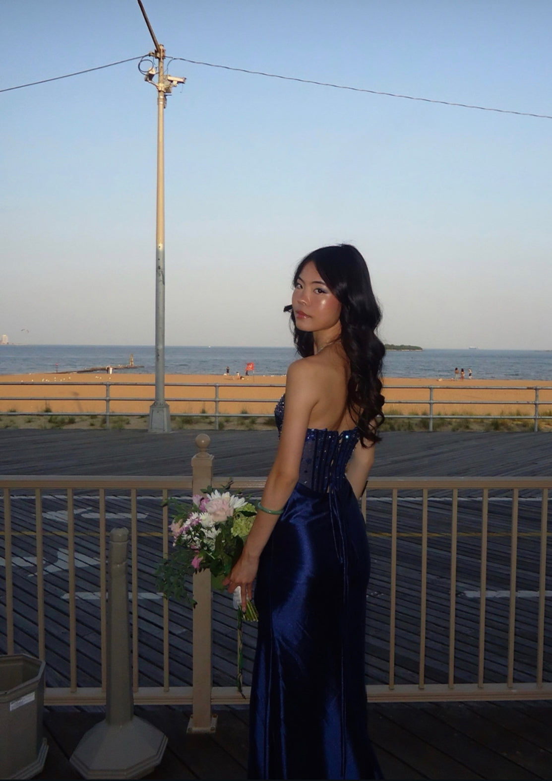 Classy Sweetheart Mermaid Satin Prom Dress Navy Blue Slit Special Occasion Dresses